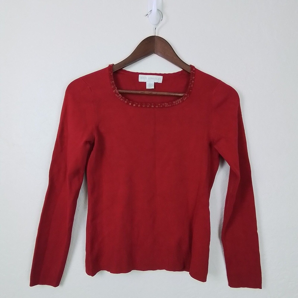 Y2k Petite Sophisticate Silk Blend Sweater SP Beaded Red‎ Long Sleeve Classic - Picture 4 of 12